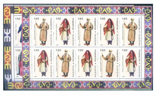 Tadschikistan. Trachtenkleidung 1998. 2 Miniblätter.