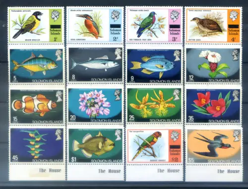 Isole Salomon. Definitiv. Fauna, 1975 überdruckt.