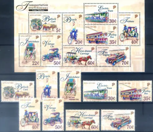 Singapur. Definitiv. Transporte 1997. Serie + Zettel.