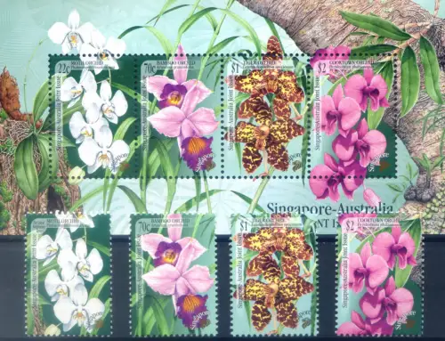 Singapur. Flora. Orchidee 1998. Serie + Zettel.