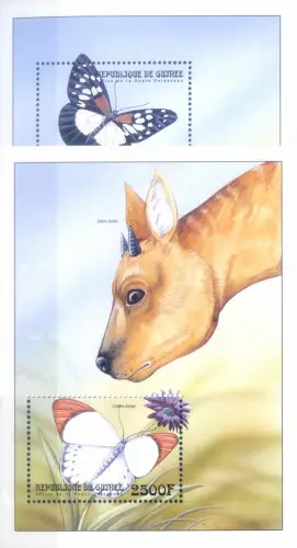 Guinea. Fauna. Farfalle 1999. 2 Zettel.