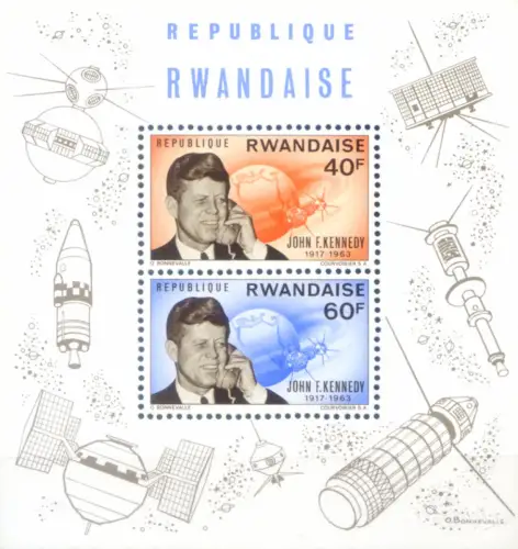 Ruanda. J.F. Kennedy und Raumfahrt 1965. Blatt.