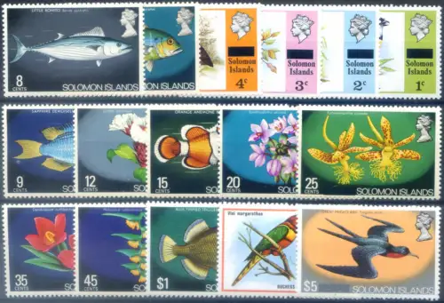 Isole Salomon. Definitiv. Flora und Fauna 1975. überdruckt.