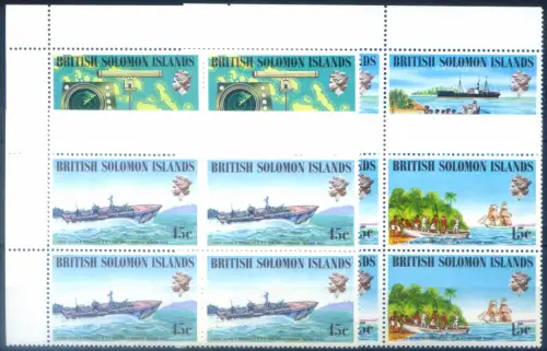 Isole Salomon. Geschichte der Schifffahrt 1974. 4er Blöcke.