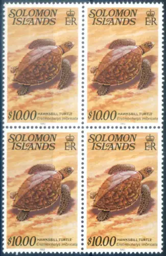 Isole Salomon. Definitiv. Fauna. Schildkröte 1982. Hoher Wert. Block von 4.
