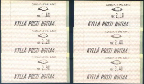 Finnland. Automatisch. Postemblem 1991. 6 Werte.