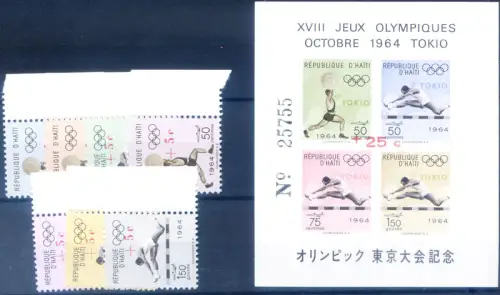 Haiti. Sport. Olympische Spiele Tokio 1965. Serie + Zettel.