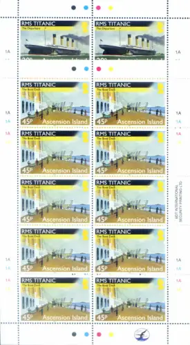 Transatlantico Titanic 2012. 4 Miniblätter.