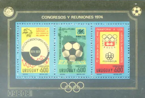 Uruguay. UPU, Sport und Olympische Spiele 1974. Bogen.
