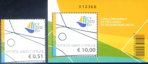 Zypern. EU-Ratspräsidentschaft 2012. Briefmarke + Zettel.