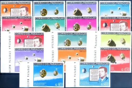 Paraguay. Telekommunikationssatelliten 1966. Serie gezahnt + ungezähnt + 2 Zettel.