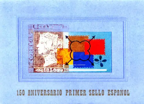 Spanien. Erste spanische Briefmarke 2000. 7 Zettel im Ordner.