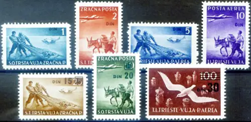 Triest Zone B. Luftpost 1949, aufgedruckt.