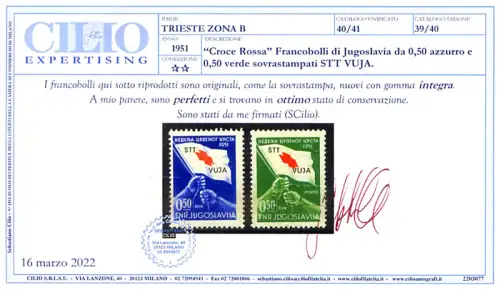 Triest Zone B. Rotes Kreuz 1951. Mit Zertifikat.