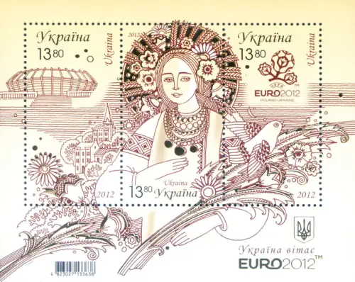 Ukraine. Sport. Fußball. UEFA 2012. Allegorische Figur. Blatt.