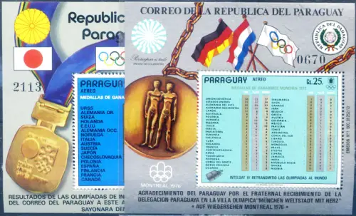 Paraguay. Sport. Olympische Spiele München 1972-1973. Zwei Zettel.