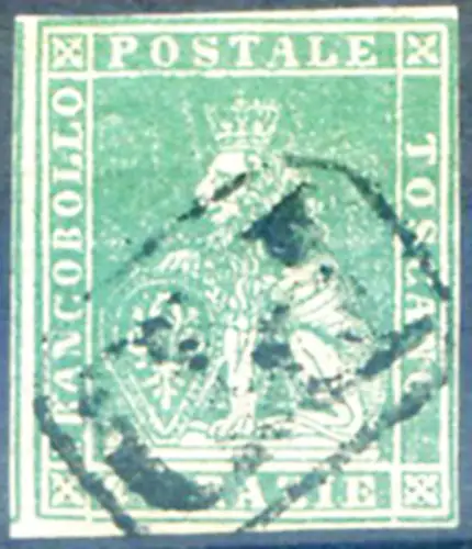 Toskana. Marzocco 4 cr. 1857. Gebraucht. Signatur A. Diena.