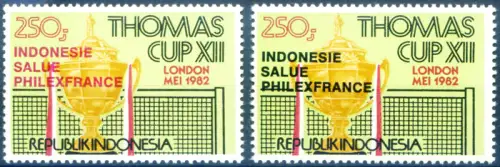 Indonesien. Philexfrance 1982. Die beiden Aufdrucke.