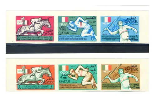 Katar. Sport. Olympiade Mexiko-Stadt 1966. Serie gezahnt + ungezähnt.