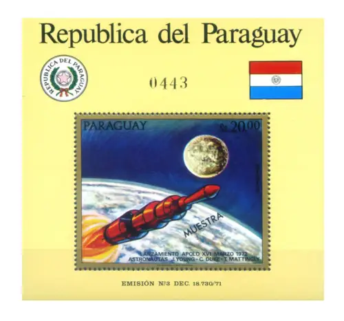 Paraguay. Astronautica 1972. Vordruckzettel 'Probe'.