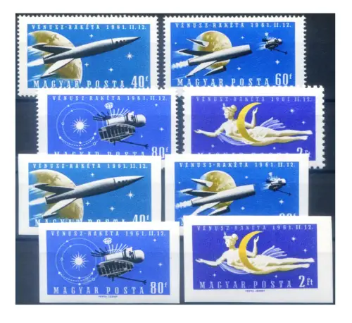 Ungarn. Astronautica 1961. Serie gezahnt + ungezähnt.