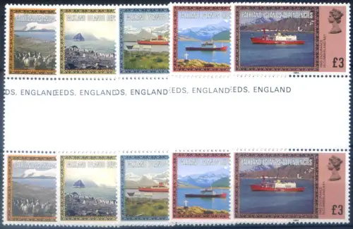 Falklandinseln Abhängigkeiten. Panoramen 1985. Paare mit Zwischenräumen.