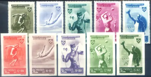 Rumänien. Volkssport 1945. Serie gezahnt + ungezähnt, in geänderten Farben.