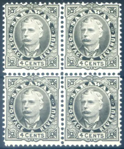 Sarawak. Charles Brooke 1895. 4er Block. Vollgummi.