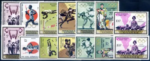 Guinea. Sport. Olympiade Tokio 1965. 2 Serien + 4 Zettel.