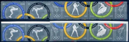 Rumänien. Sport. Olympiade Rom 1960. Serie entzahnt + ungezähnt + 2 Zettel.
