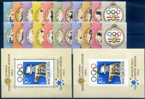 Ungarn. Sport. Olympiade Rom 1960. Serie gezahnt + ungezähnt + 2 Zettel.