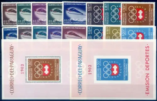 Paraguay. Sport. Olympiade Innsbruck 1963. Serie gezahnt + ungezähnt + 2 Zettel.