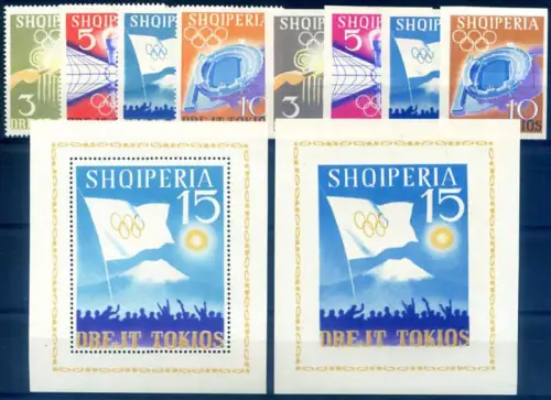 Albanien. Sport. Olympiade Tokio 1964. Serie gezahnt + ungezähnt + 2 Zettel.