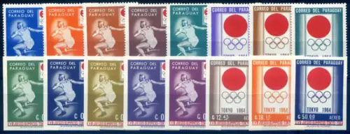 Paraguay. Sport. Olympiade Tokio 1964. Serie gezahnt + ungezähnt + 2 Zettel.