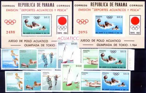 Panama. Sport. Olympiade Tokio 1964. Serie gezahnt + ungezähnt + 2 Zettel.