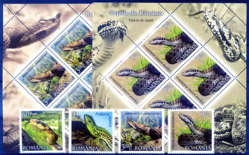 Rumänien. Fauna. Reptilien 2011. Serie + 4 Zettel.