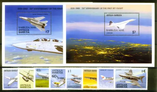 Barbuda. Luftfahrt 1989. Serie + 2 Zettel.