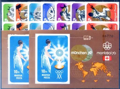 Ungarn. Sport. Olympiasieger 1973. Serie gezahnt + ungezähnt + 2 Zettel.