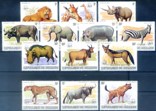 Burundi. Wildtiere 1983. WWF (Silberaufdruck). Extrem seltene Serie.