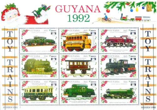 Guyana. Züge 1992-1993. 7 Kleinblätter + 7 Zettel.