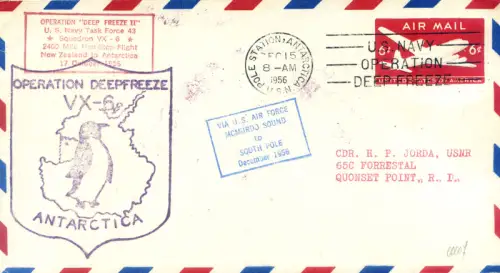 USA. Commander Hawks und 'Operation Deepfreeze' 1956. Offizielles Aerogramm.