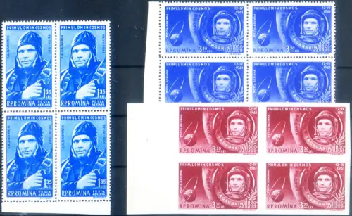 Rumänien. Juri Gagarin 1961. 4er Blöcke.