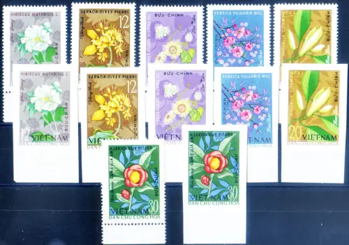 Vietnam. Nord. Flora. Blumen 1964. Serie gezahnt + ungezähnt.