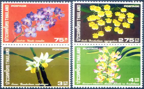 Thailand. Flora. Blumen. Orchidee 1974. Serie + Zettel.