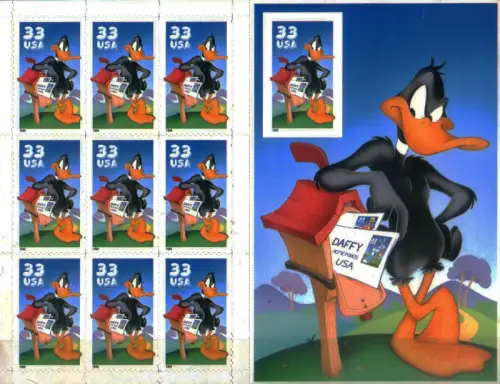 USA. Daffy Duck 1999. Kleinbogen mit 1 Wert ungezähnt.