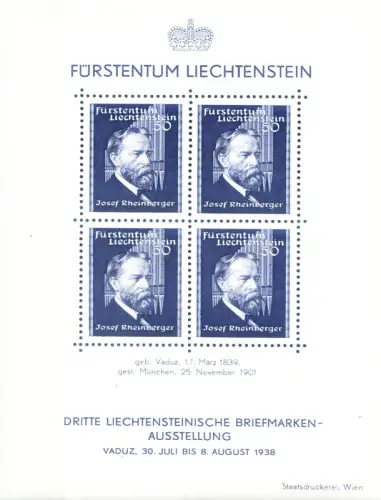 Liechtenstein. Josef Rheiberger 1938. Zettel.