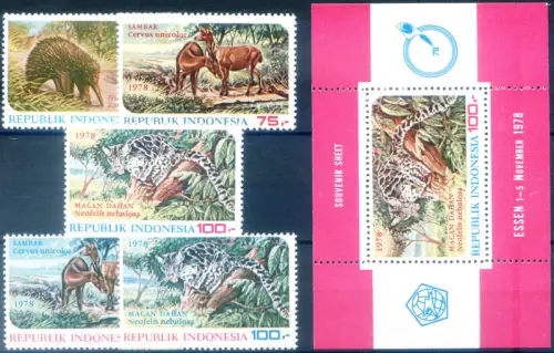 Indonesien. Wildtiere und Ausstellung 'Essen 1978'. Serie + 2 Zettel.