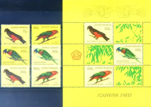 Indonesien. Fauna. Vögel 1980. Serie + Zettel.