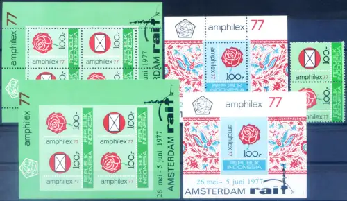 Indonesien. 'Amphilex 77'. Serie + 4 Zettel.