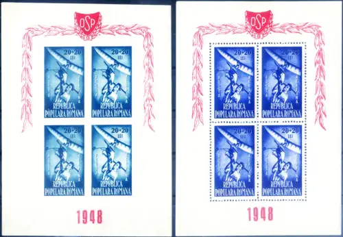 Rumänien. Volkssport 1948. 2 Miniblätter.